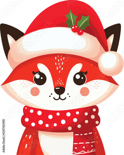 Adobe Illustrator Artwork of A Fox Dressed up with Christmas Theme.