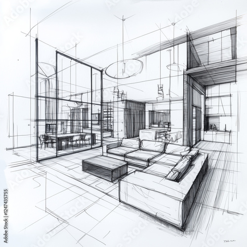CAD technical architecture interior design sketch drawing of a house