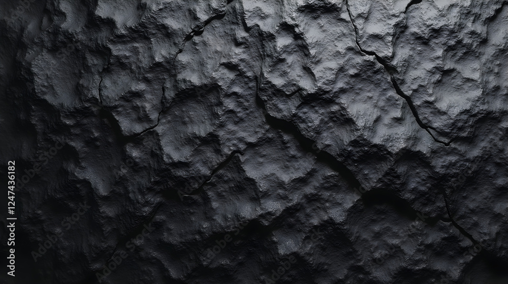 Dark Textured Rock Surface: Close-Up of Rough Stone with Cracks & Shadows - Abstract Rock Formation Detail, Natural Black Stone Texture Dark Textured Rock Surface: Close-Up of Rough Stone with Cracks & Shadows - Abstract Rock Formation Detail, Natural Black Stone Texture