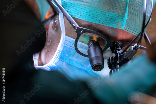 Quadro su tela Surgeons wear magnifying glasses in the operating room