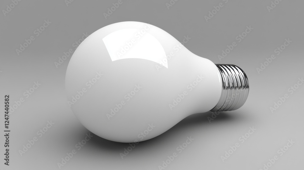 Modern White Light Bulb Design with Glossy Finish on Gray Background in a Minimalist Setting Modern White Light Bulb Design with Glossy Finish on Gray Background in a Minimalist Setting