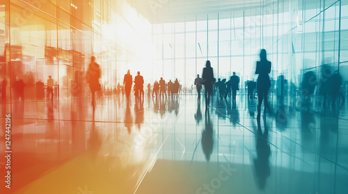 Wallpaper Mural Group of business people silhouettes in modern office building and business network concept. Human resources with pastel innovation charts and graphs with statistics to analyze business	 Torontodigital.ca