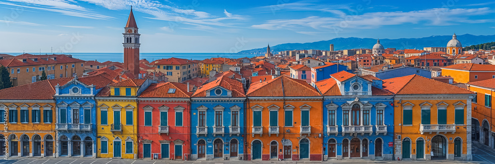 stunning beautiful city Genoa Italy colorful houses sunny summer day stunning beautiful city Genoa Italy colorful houses sunny summer day