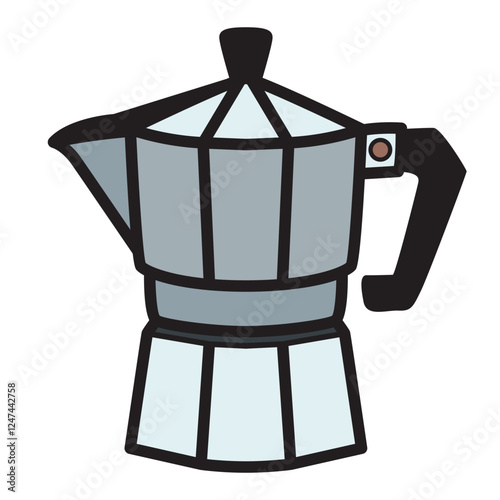 A vector drawing of a retro metal coffee kettle with a classic vintage design. 