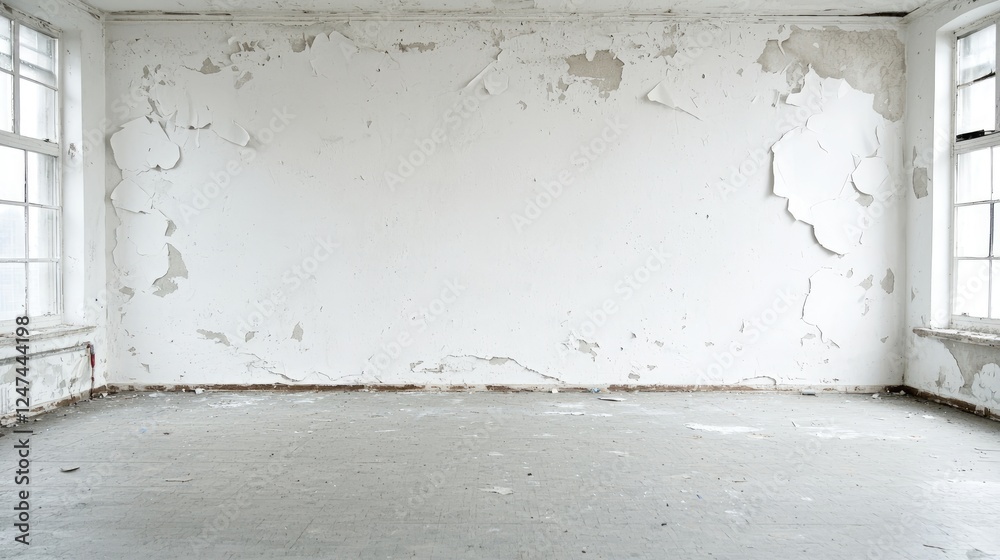 Abandoned room, peeling paint, concrete floor, empty space, renovation background Abandoned room, peeling paint, concrete floor, empty space, renovation background