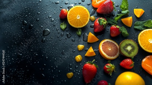 Fototapeta Naklejka Na Ścianę i Meble -  black background with fruits