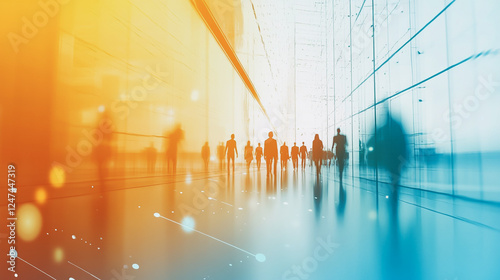 Wallpaper Mural Group of business people silhouettes in modern office building and business network concept. Human resources with pastel innovation charts and graphs with statistics to analyze business	 Torontodigital.ca