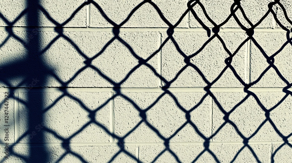Naklejka premium Chain-link fence shadow on wall, urban background, texture