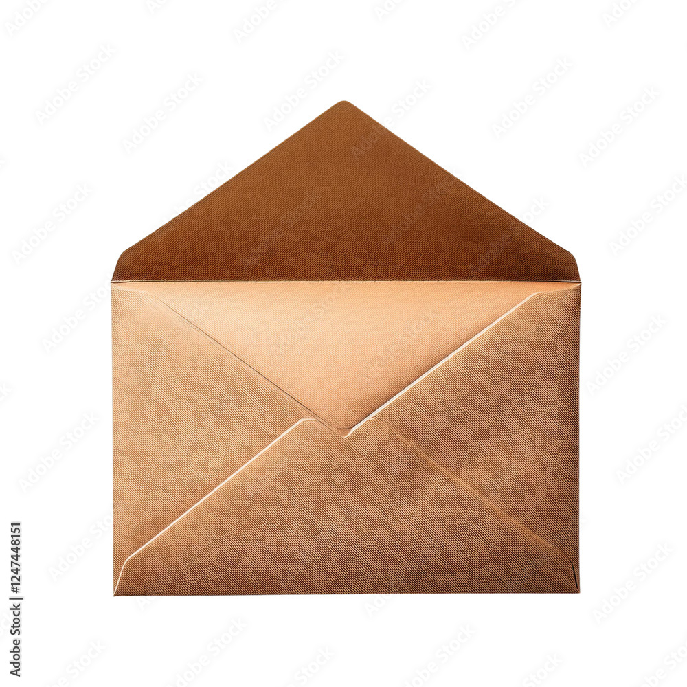 Open tan envelope isolated on a transparent background