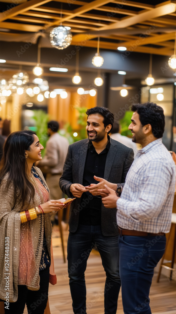 Group of Indian Friends Socializing at a Modern Flat Party Group of Indian Friends Socializing at a Modern Flat Party