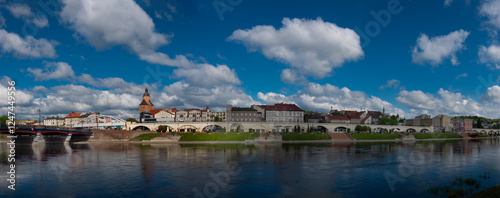 Gorzow Wielkopolski, Poland April 21, 2024: panoramic view of the old town and Railway viaduct in Gorzow Wielkopolski. Poland