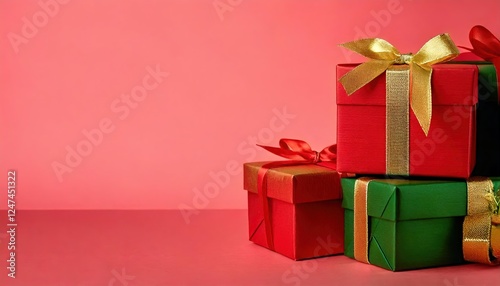 Obraz na płótnie Christmas. Birthday, presents. red and gold gift wrapping against a coloured background w salonie