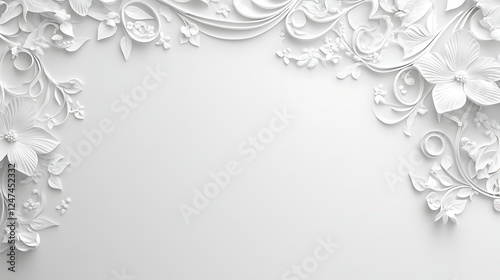 White Floral Design Frame Elegant Paper Flowers Background