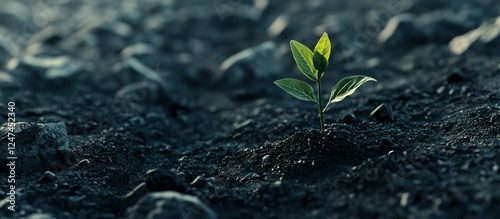Resilience and hope: A tiny plant growing through a barren landscape