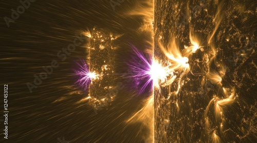 Solar flare erupts, sun's surface, cosmic energy, space background, science education photo