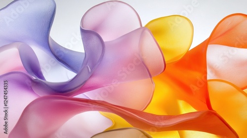 Colorful translucent fabric swirls studio shot, background blurred