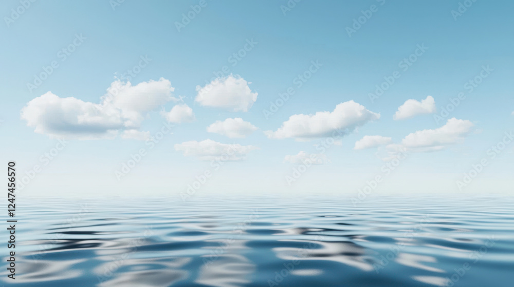 Obraz premium World Water Day water freshwater. Calm water surface reflecting clouds in clear blue sky
