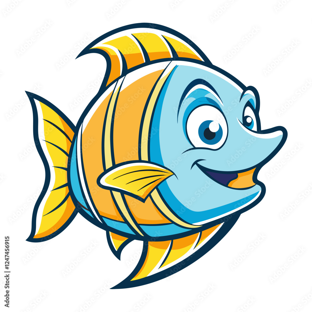 Obraz premium Angelfish Vector Illustration – Cartoon, Clipart & Line Art Design on White Background, Angelfish vector illustration in cartoon, clipart, and line art style on a white background.