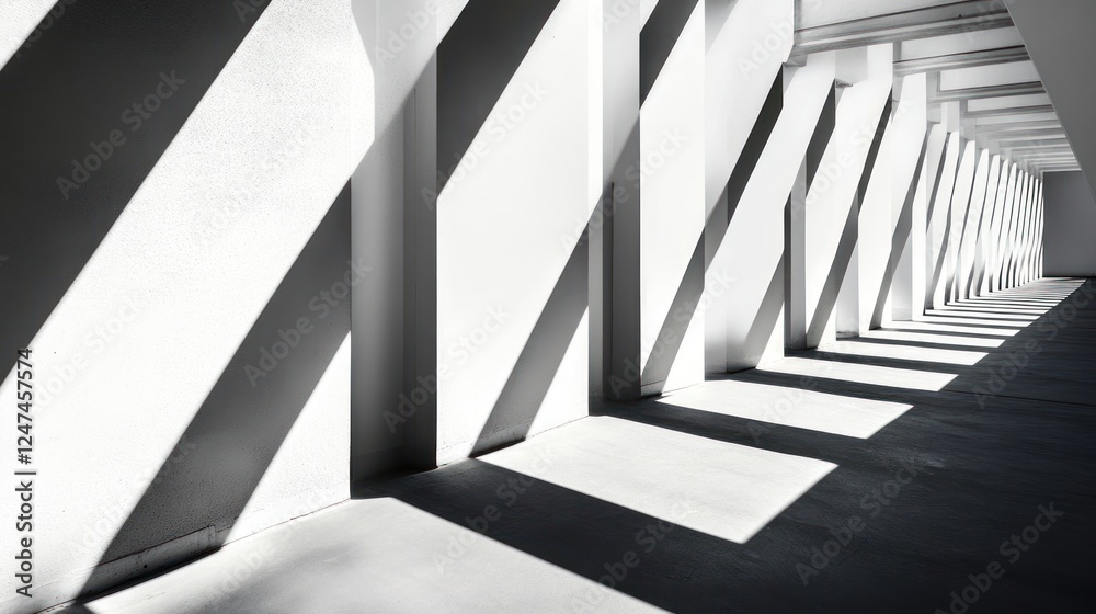 Naklejka premium Sunlight shadows in modern building corridor. Architectural background