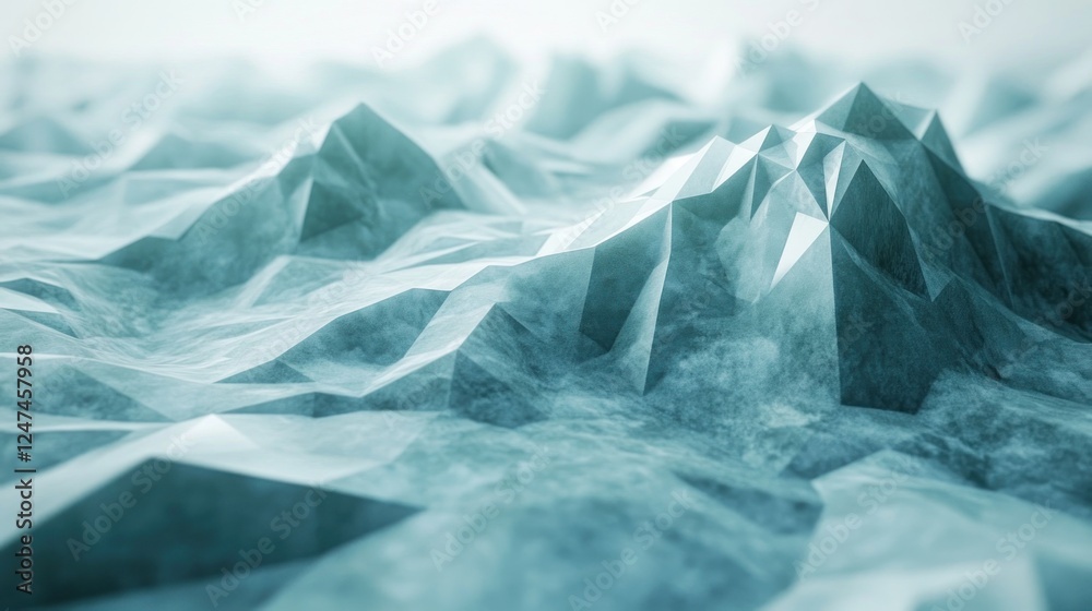 Obraz premium Abstract teal low-poly mountain range landscape, digital art, background