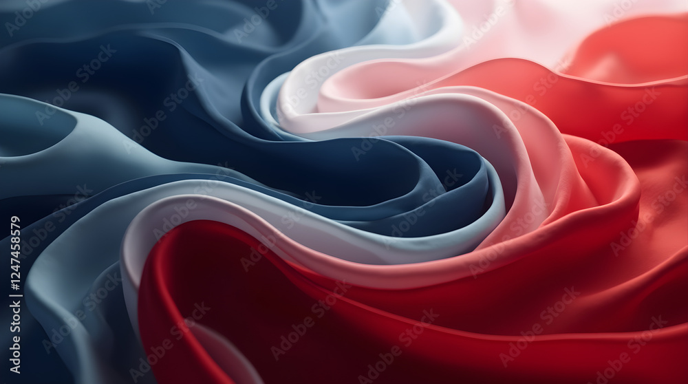 Abstract Swirling Silk Fabric in French Flag Colors: Blue, White, and Red Textile Art - Elegant Patriotic Design for Wallpaper & Backgrounds Abstract Swirling Silk Fabric in French Flag Colors: Blue, White, and Red Textile Art - Elegant Patriotic Design for Wallpaper & Backgrounds