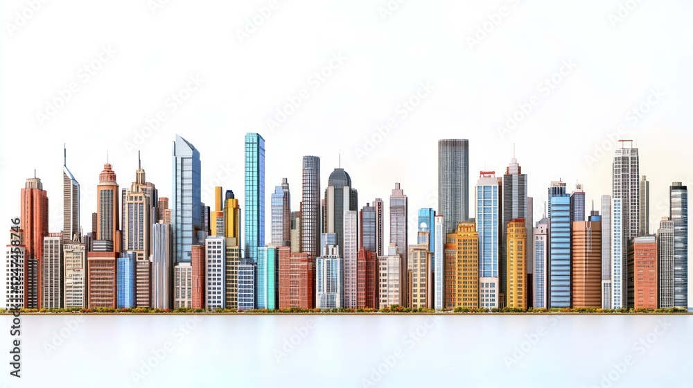 Fototapeta premium Colorful city skyline model, studio shot, white background, urban planning