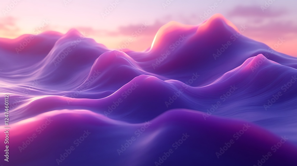 Fototapeta premium Abstract Purple and Pink Wavy Landscape at Sunset