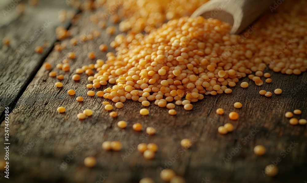 Golden wheat grains and lentils spread across a rustic wooden surface, creating a textured and wholesome food display for organic cooking Golden wheat grains and lentils spread across a rustic wooden surface, creating a textured and wholesome food display for organic cooking