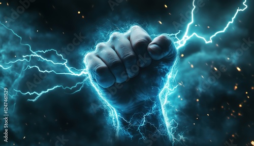 fist overflowing with electrical energy