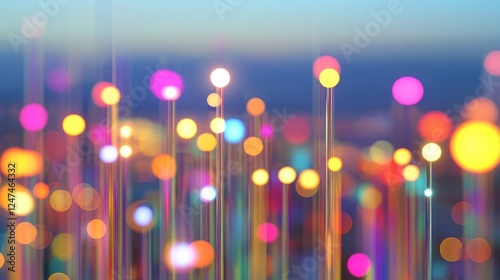 Colorful glowing lines & bokeh city night background