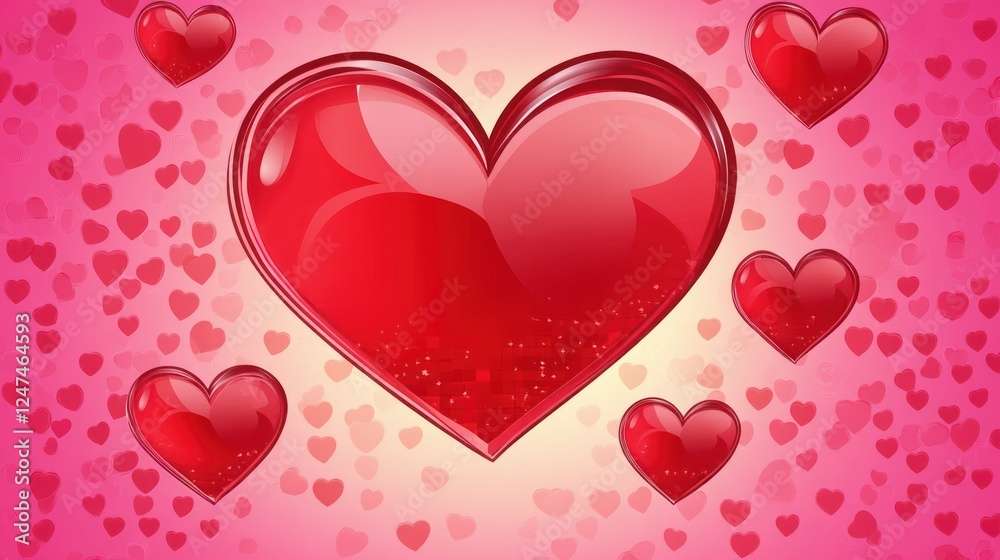 A Beautiful Collection of Red Hearts on a Soft Pink Gradient Backdrop A Beautiful Collection of Red Hearts on a Soft Pink Gradient Backdrop