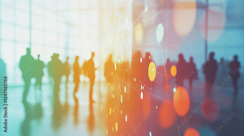 Obraz premium abstract professional business team people connection of line from nail node to node on cityscap and skyline background , innovation networking concept