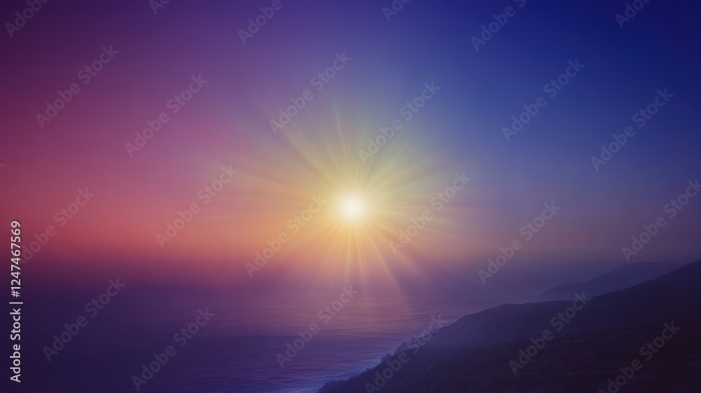 Fototapeta premium Coastal sunset sunrise sunbeams ocean landscape