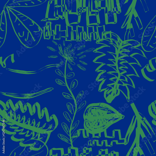 Tropical pattern, floral, leaves. Digital print in Repeat (rapport), Resolution 300 DPI, ideal for fashion, decoration and stationery.