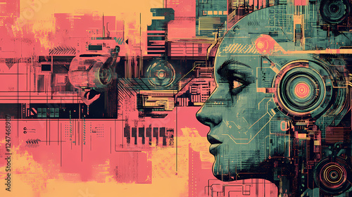 Cybernetics theory in modern systems, highlighting the principles that govern the interaction between humans and machines. Cybernetic Enhancements. Illustration