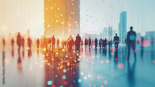 abstract professional business team people connection of line from nail node to node on cityscap and skyline background , innovation networking concept
