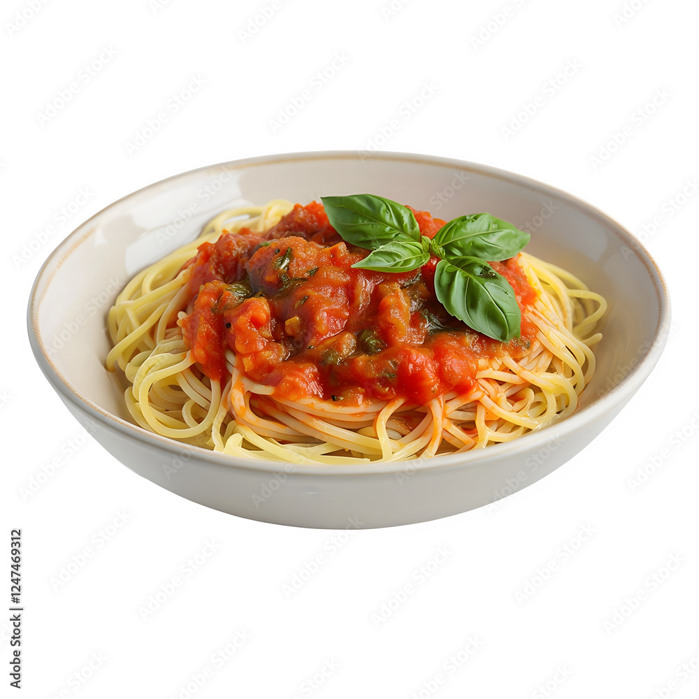 Fresh Bowl of Spaghetti with Rich Tomato Sauce and Basil Isolated on Transparent Background Fresh Bowl of Spaghetti with Rich Tomato Sauce and Basil Isolated on Transparent Background