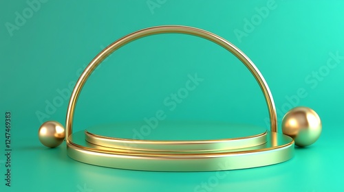 Golden Display Stand with Arch and Spheres photo