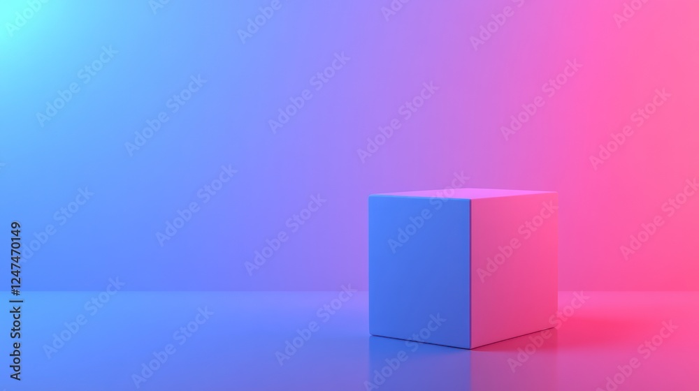 Neon-lit cube product display, studio, background, advertising Neon-lit cube product display, studio, background, advertising