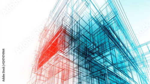An illustration of digital building information modeling (BIM) technology, depicting architects and engineers.