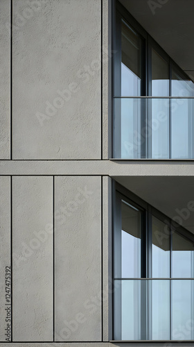 Modern apartment building facade detail  city skyline background  architectural design  real estate marketing