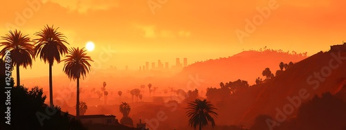 An orange sunrise over the city of Los Angeles
