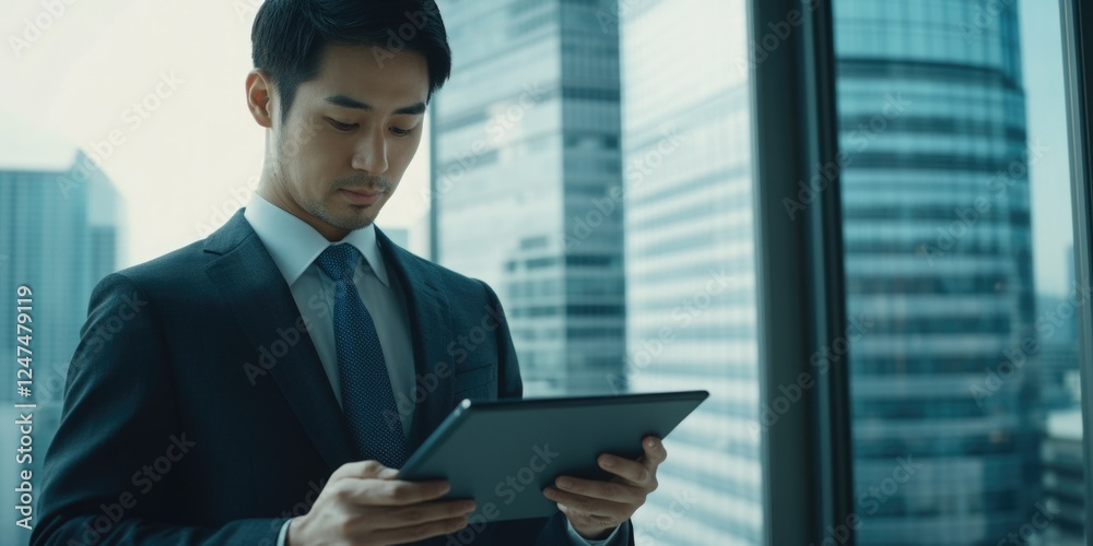 Fototapeta premium Professional Business Man Reading Tablet