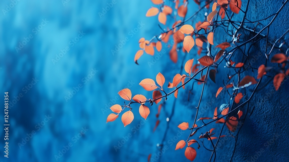 Vivid Orange Leaves Against a Serene Blue Background Vivid Orange Leaves Against a Serene Blue Background