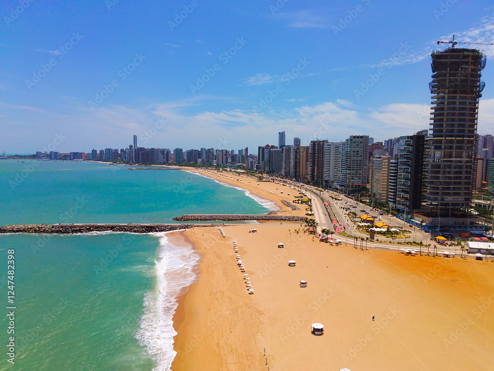 Fototapeta premium Aerial shot at the beach in Fortaleza, Ceara, Brazil.