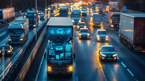 A digital network overlay depicting efficient fleet management in traffic scenarios.