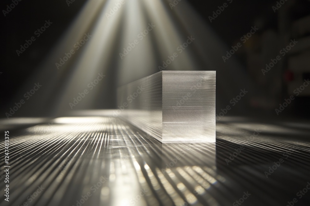 Obraz premium Spotlight shining on a transparent glass cube