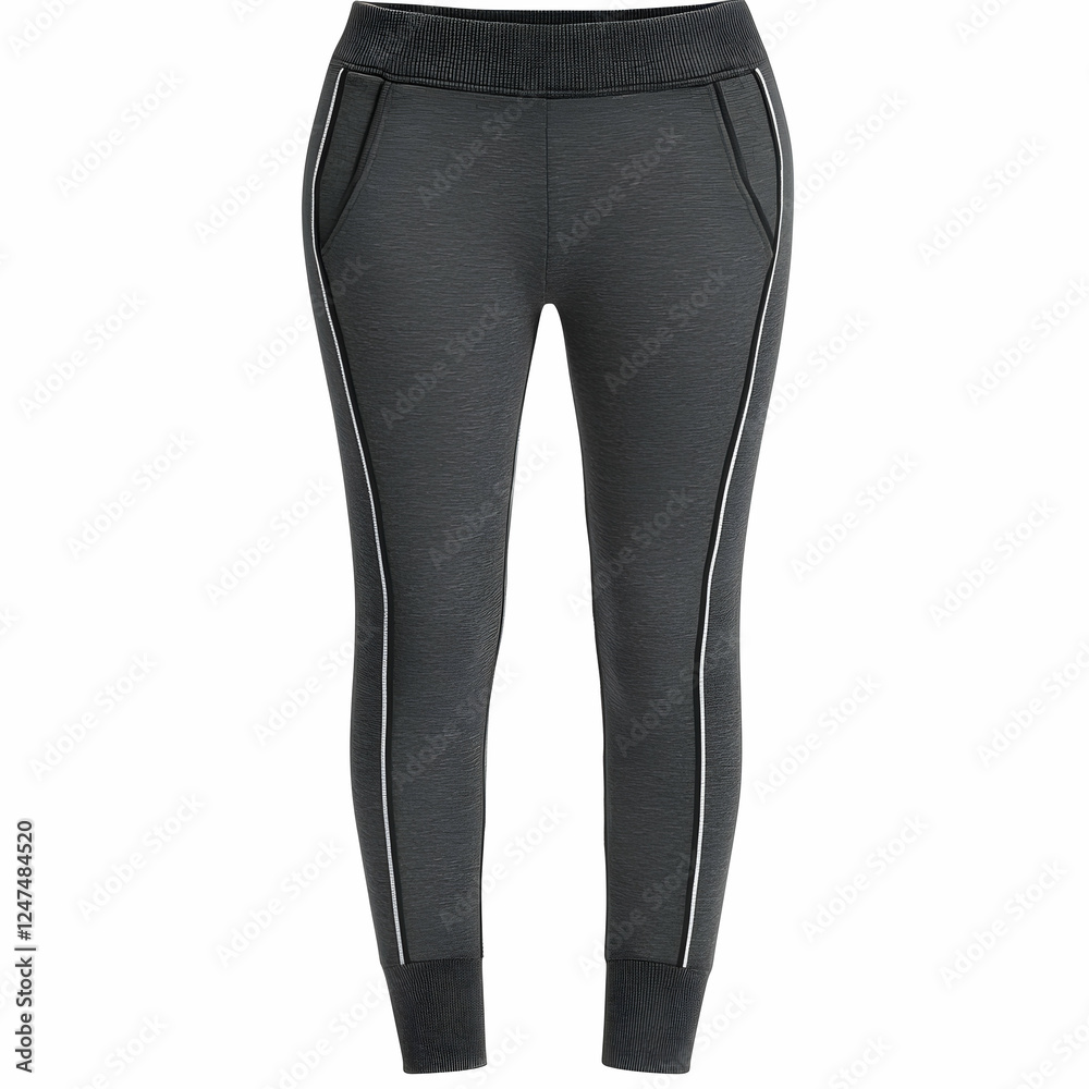 Women's dark gray athletic leggings with side stripes; comfortable activewear for fitness, yoga, or casual wear Women's dark gray athletic leggings with side stripes; comfortable activewear for fitness, yoga, or casual wear