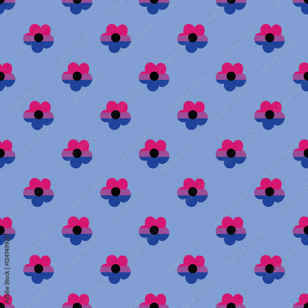 Fototapeta premium LGBTQIA+ Pride Bisexual Pride Flag Pattern, high quality seamless flower pattern in the bi pride flag colors, simple repeating design suitable for both print and digital projects, 3600x3600 px