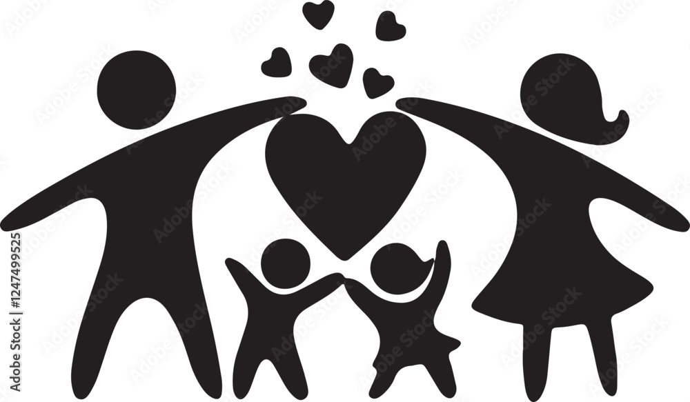 An illustration of a happy family with a father, mother, older sibling, and younger sibling An illustration of a happy family with a father, mother, older sibling, and younger sibling